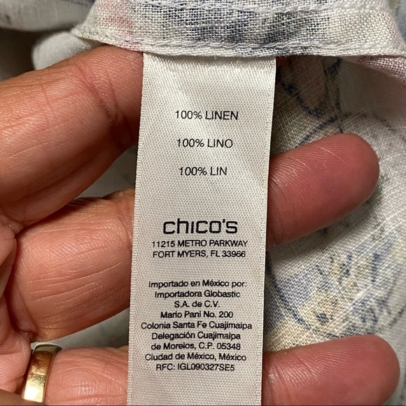 Chicos Shirt Women’s Size XL Stamp travel 100% Linen Non Iron button up Shirt - Picture 9 of 12